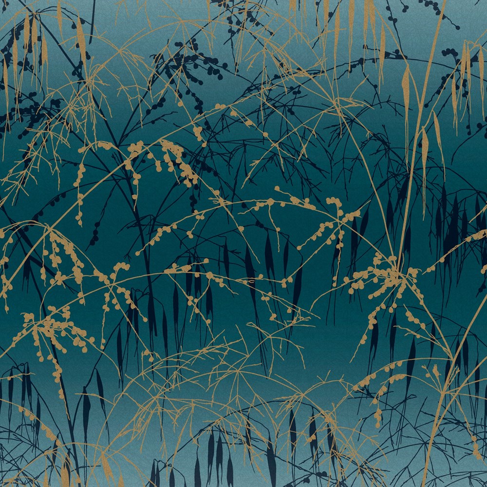 Meadow Grass Wallpaper 120391 by Clarissa Hulse in Teal Soft Gold